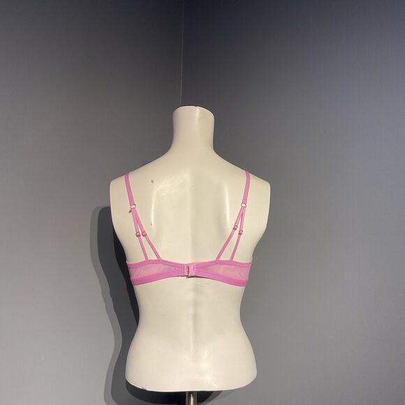 Aerie Pink Bra Size Large Sheer Floral Cover Double Straps - Picture 3 of 6